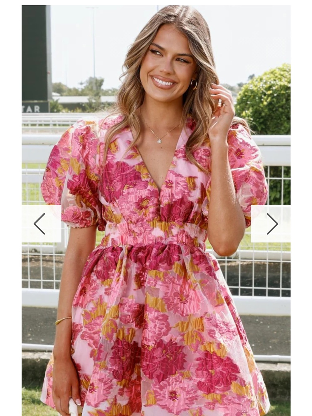 Billy J Pink Floral Puff Sleeve Mini Dress
